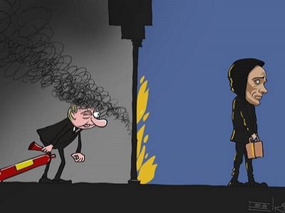Путин и Павленский. Карикатура С.Елкина, источник - https://www.facebook.com/sergey.elkin1