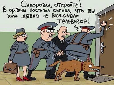 "Вы уже давно не включали телевизор!" Карикатура С.Елкина, источник - pikabu.ru
