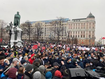 Акция за Навального на Пушкинской площади в Москве, 23.01.21. Фото: t.me/nexta_live