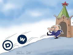 Запрет на вещание Deutsche Welle в России. Карикатура С.Елкина: dw.com