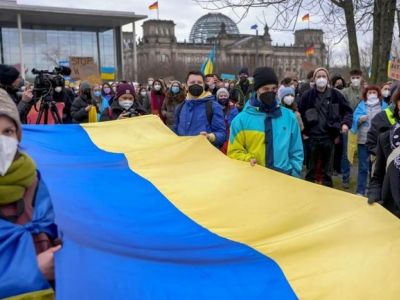 Акция солидарности с Украиной против российской агрессии. Берлин. Фото: AP
