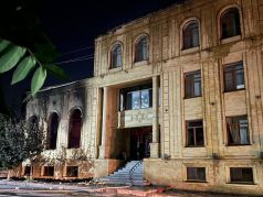 Сгоревшая синагога в Дербенте, 23.06.24. Фото: ТАСС